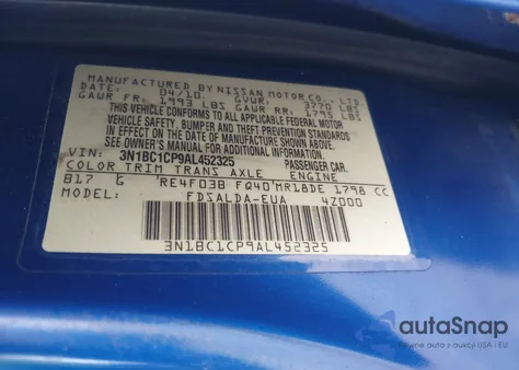 2010 Nissan Versa 1.8S from USA, damaged, VIN 3N1BC1CP9AL452325